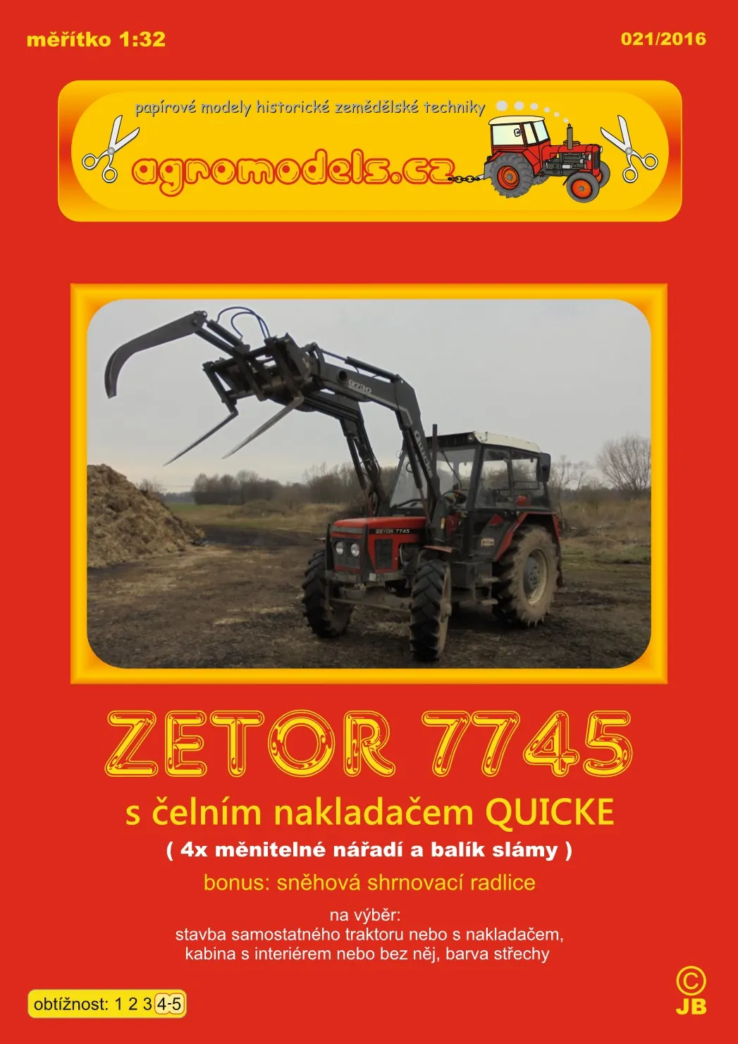 Papierový model Traktor Zetor 7745 s nakladačom Quicke