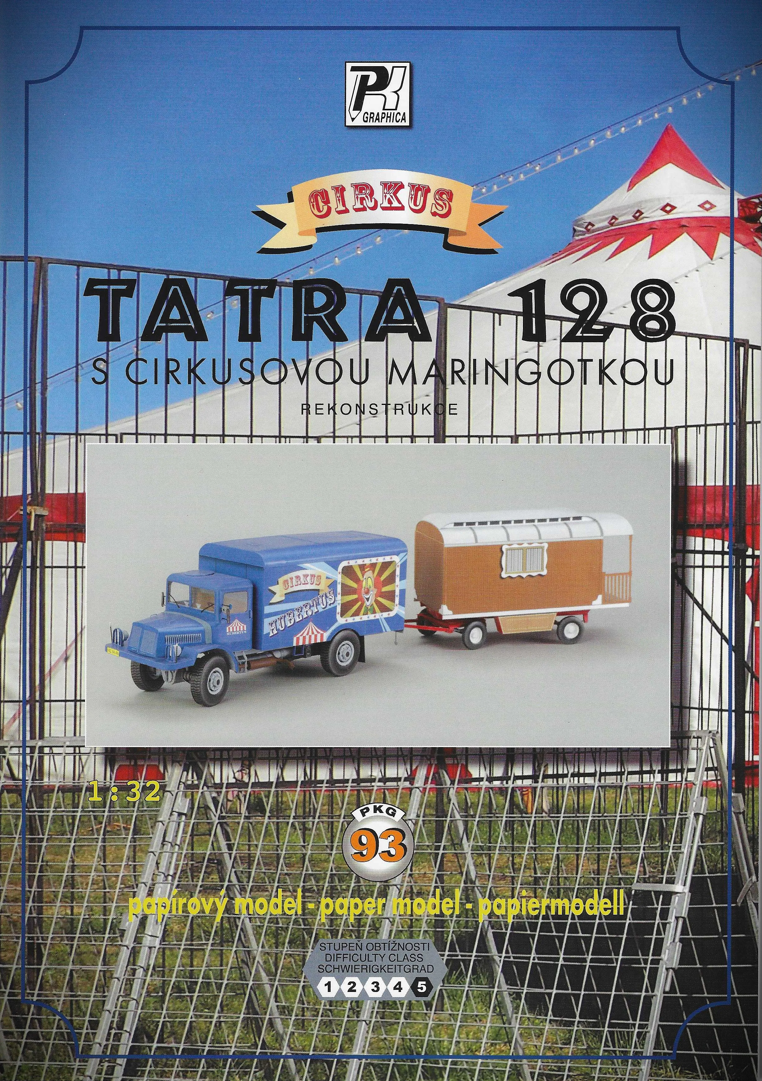 Papierový model - Tatra 128 s cirkusovou maringotkou