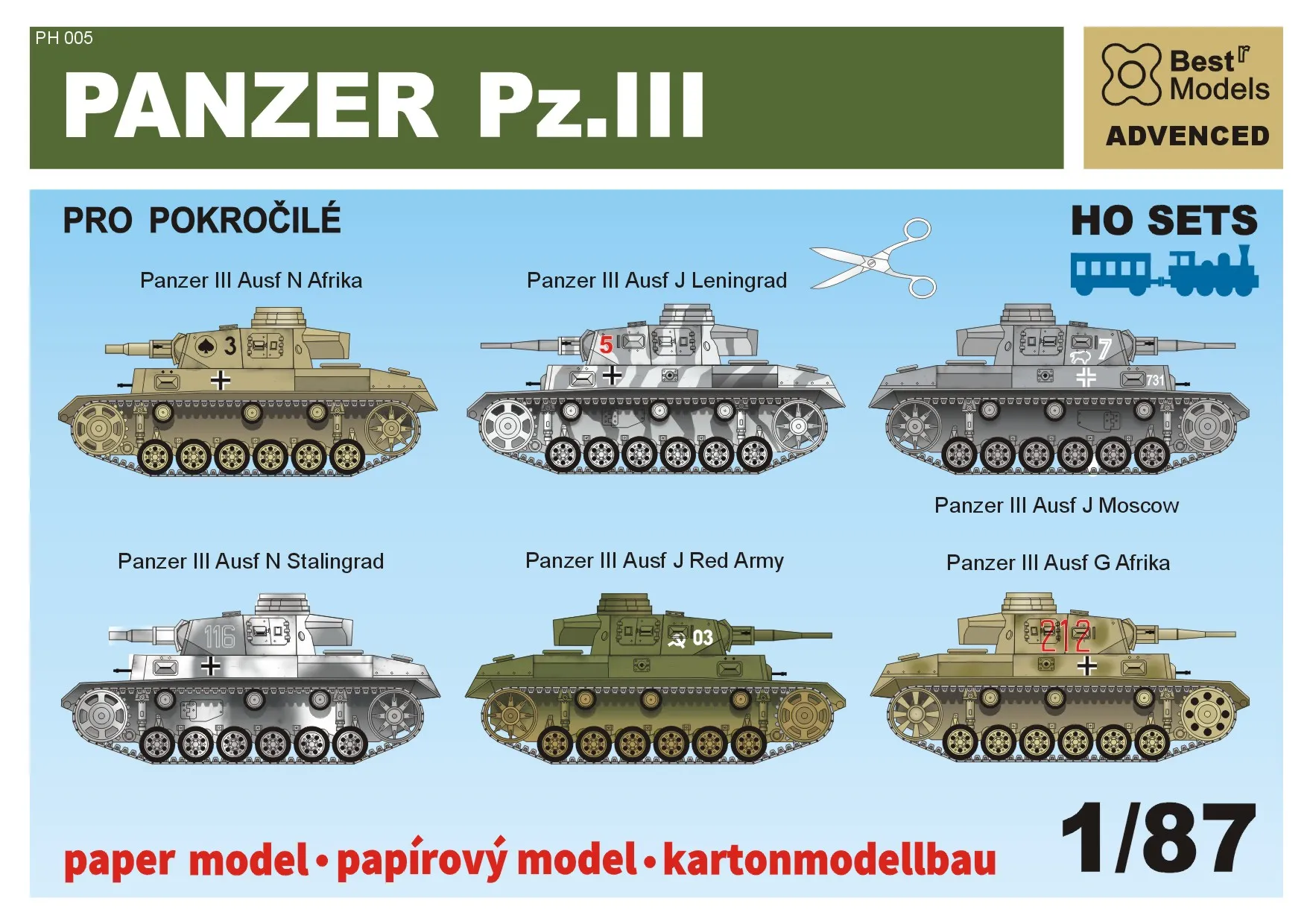 Papierový model - SET H0 - 6x Panzer Pz.III 