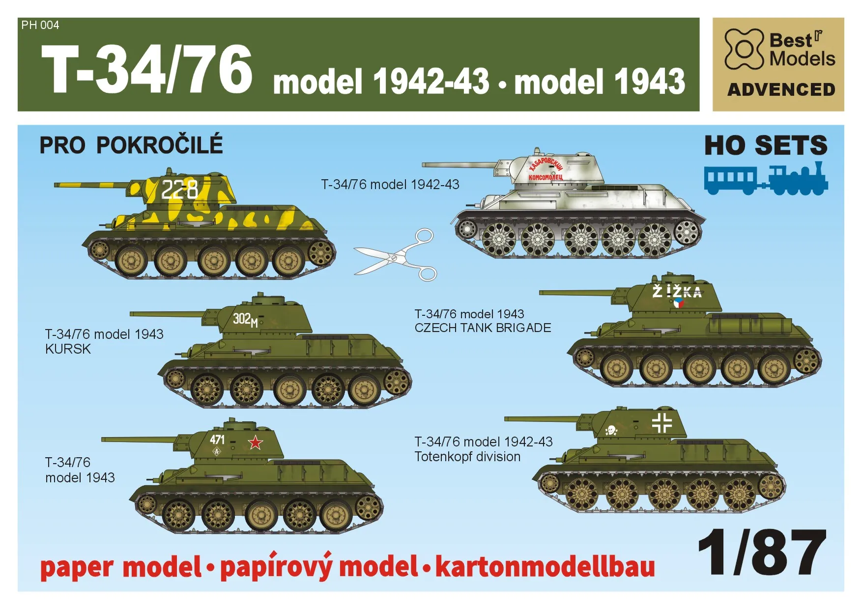 Papierový model - SET H0 - 6x T-34/76 Model 1942-43 a model 1943