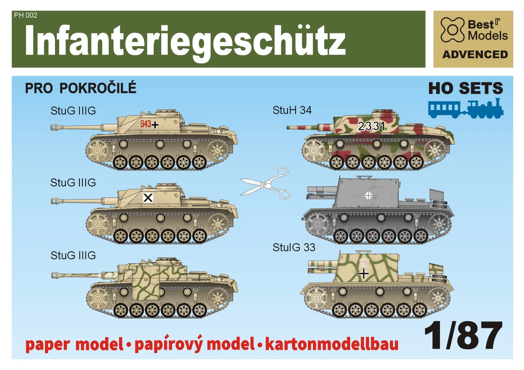 Papierový model - SET H0 - 6x Infanteriegeschutz