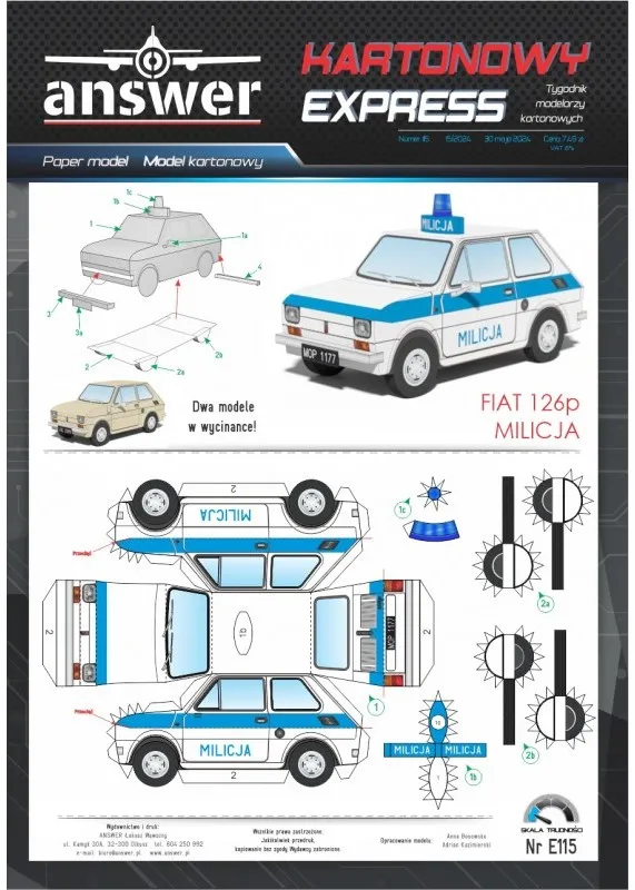 Papierový model - Fiat 126p + Milicja - Polícia