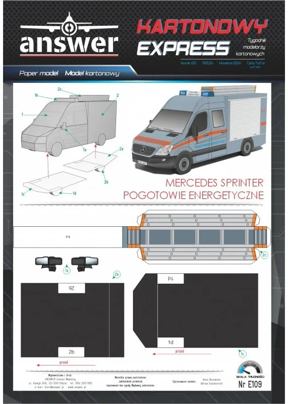 Papierový model - Mercedes Sprinter Plynová služba - Pogotowie Gazove