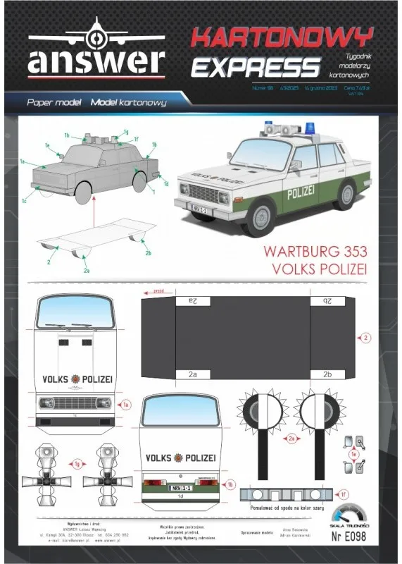 Papierový model - Wartburg 353 - Spolková polícia - Volks Polizei