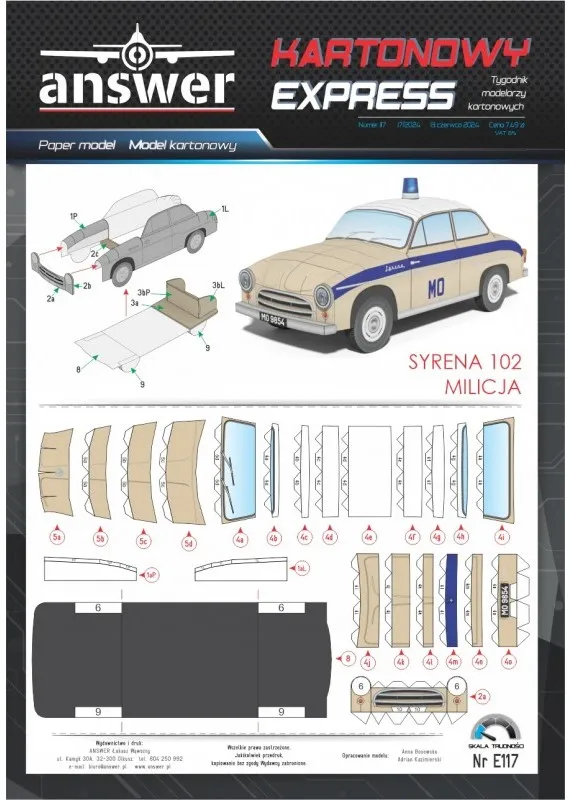 Papierový model - Syrena 102 - Polícia Milicja