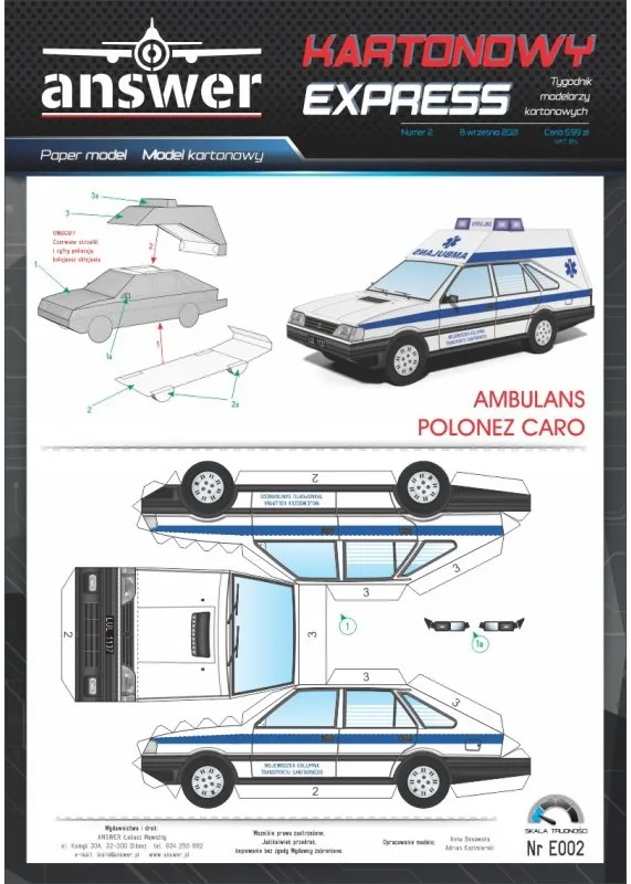 Papierový model - Polonez Cargo Ambulancia