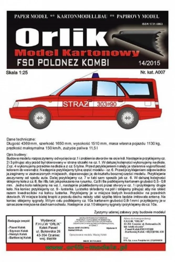 Papierový model - FSO Polonez KOMBI Požiarnici