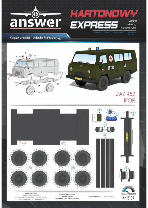 Papierový model - UAZ 452 IFOR Sanitka