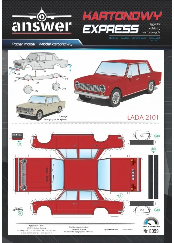 Papierový model - Lada 2101 červená