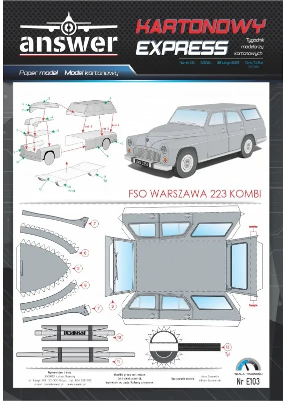 Papierový model - FSO Varszawa 223 Kombi šedá