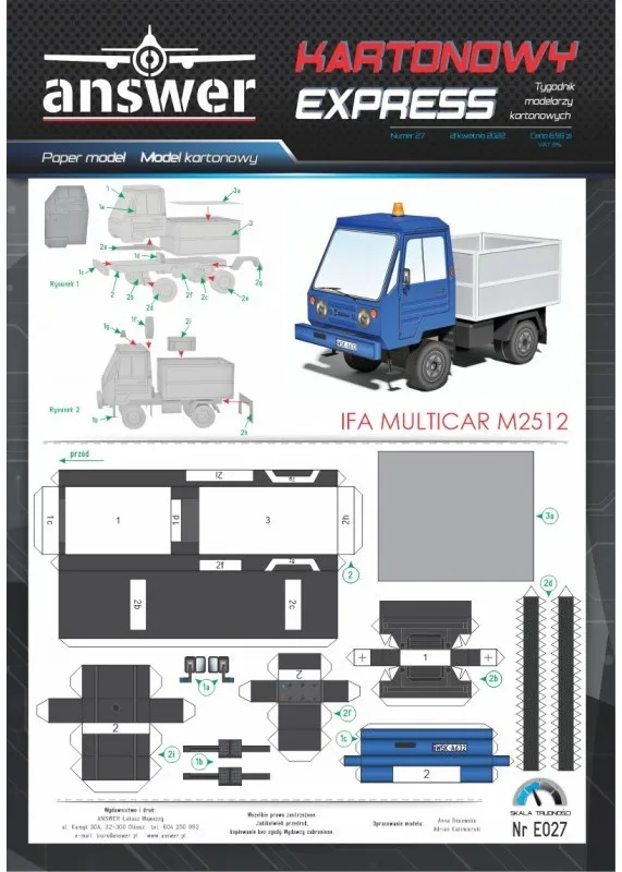 Papierový model - Ifa Multicar M2512 valník modrá