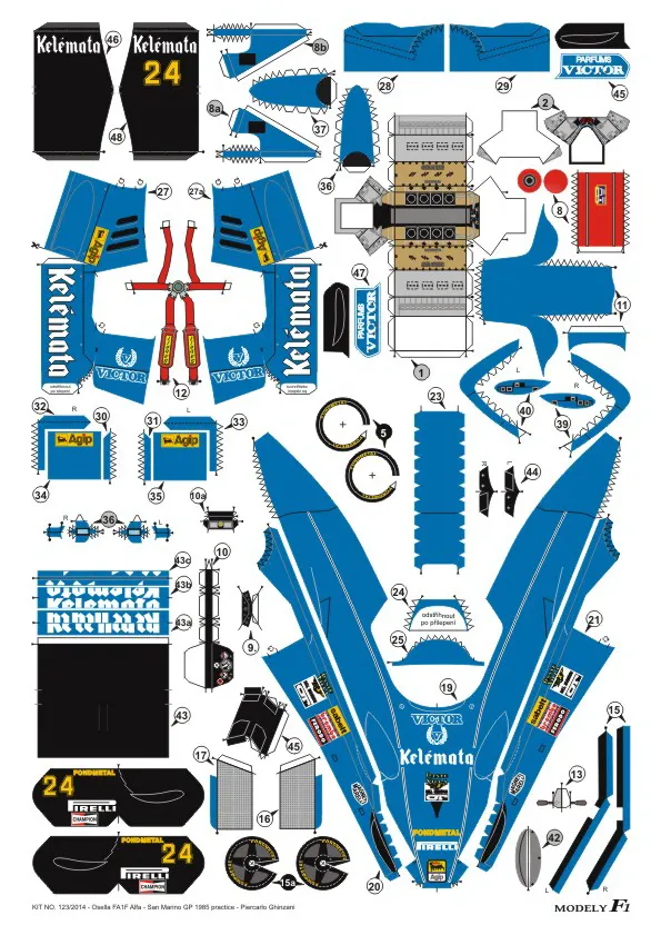 Papierový model Osella FA1F Alfa Romeo - Piercarlo Ghinzani - San Marino GP 1985 practice