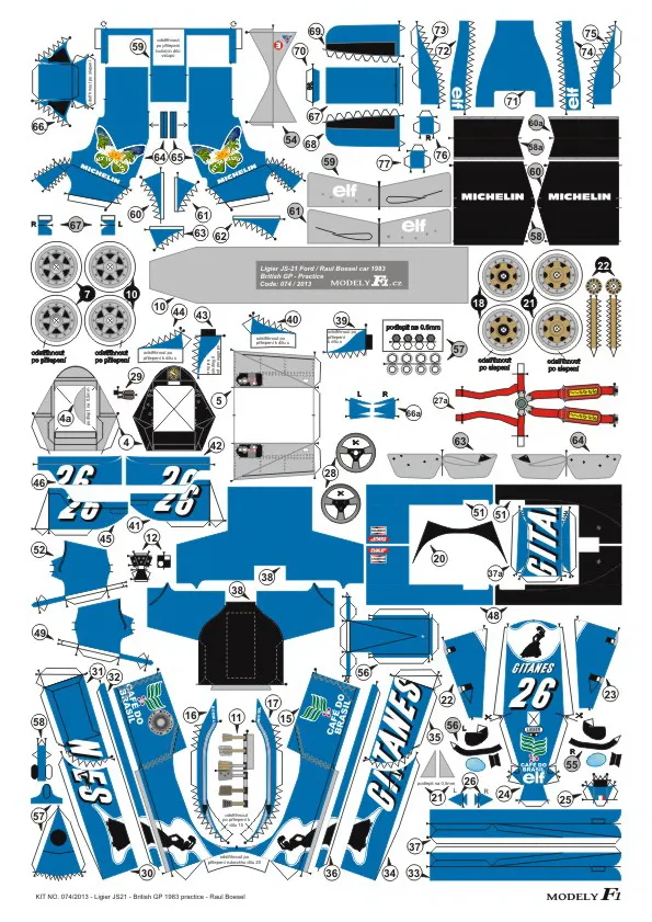 Papierový model Ligier JS21 - British GP 1983 practicle - Raul Boesel