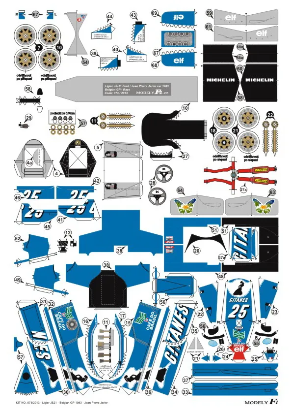 Papierový model Liger JS-21 - Belgian GP 1983 - Jean Pierre Jarier