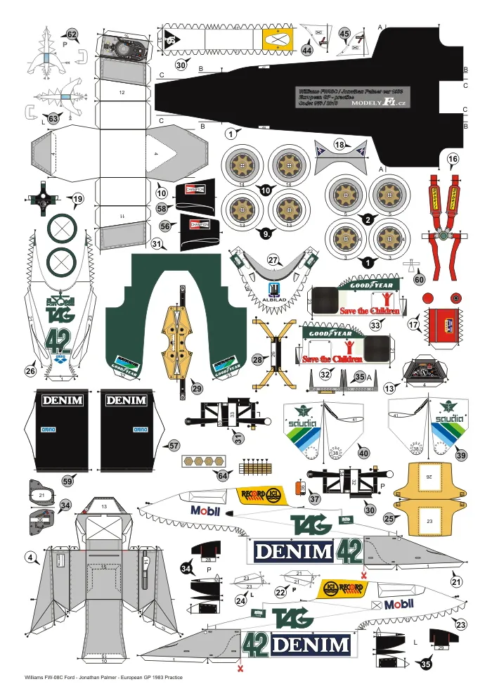 Papierový model Williams FW-08C Ford Cosworth - Janathan Palmer - European GP 1983 Race